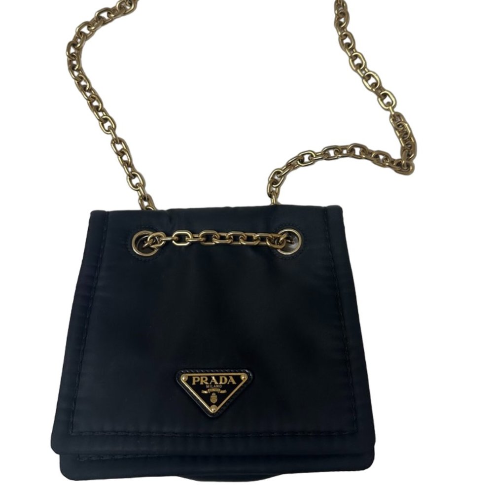 Prada Tessuto Nylon Chain Crossbody Shoulder Bag Black - Picture 1 of 16